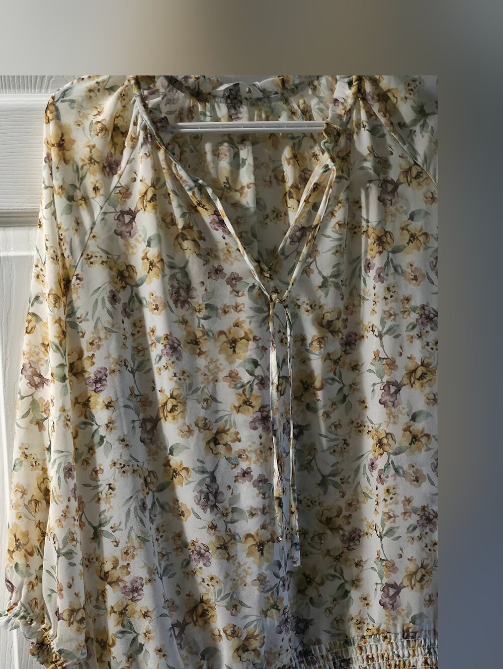4/$25 Deal! Women’s Floral Tie-Neck Blouse in Soft Yellow